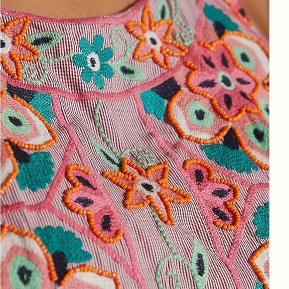 ANTHROPOLOGIE EMBROIDERY & APPLIQUED SHIFT DRESS SIZE 12 PINK ORANGE - Picture 10 of 16